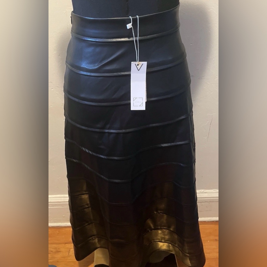 Ava & Lu Black Faux Leather A-Line Maxi Skirt Side Zip Size Xs (Girls 12y) Nwt’s